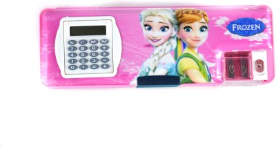 Funmatic Inbuilt Calculator & Sharpner Frozen Art Plastic Pencil Box(Set of 1, Pink)