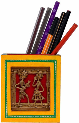 

Indikala Pen Stand Dhokra Work Art Wood Pencil Boxes(Set of 1, Yellow)