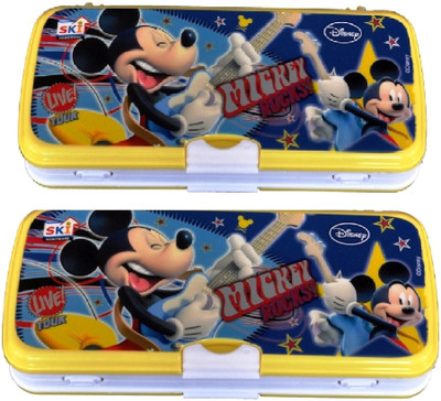 

SKI Mickey Cartoon Art Plastic Pencil Boxes(Set of 2, BLUE,WHITE, Yellow)