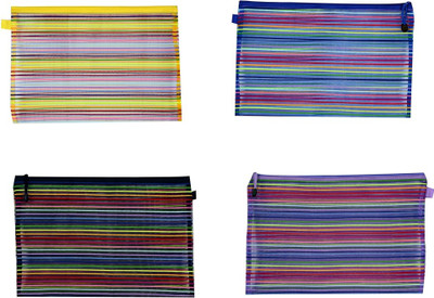 

Orchard Zip Pouches Stripes Art Nylon Pencil Boxes(Set of 4, Multicolor)