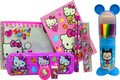 

Gayatri Creations BEST OF LUCK CARTOON Art METAL Pencil Box(Set of 8, Pink)