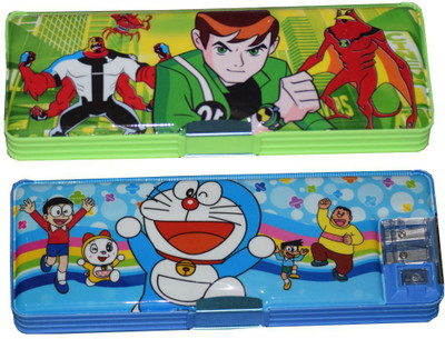 

Tara Lifestyle Doraemon and Ben 10 Printed Art Plastic Pencil Boxes(Set of 1, Multicolor)