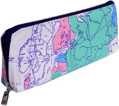 Enwraps World Map Cartoons Art PU Pencil Box(Set of 1, Green)