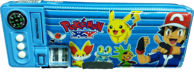 

Pokemon Pencil Box Character Face Art Metal Pencil Box(Set of 1, Blue, Red)