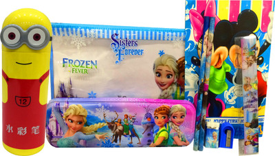 

Gayatri Creations BEST OF LUCK CARTOON Art METAL Pencil Box(Set of 8, Blue)