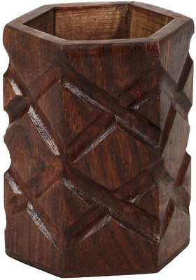 

Derien diamond hand carved Art Wood Pencil Box(Set of 1, Brown)