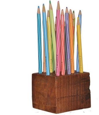 

Dimensions Stationary Wooden Pencil/Pen Holder Natural Wood Art Wood Pencil Box(Set of 1, Brown)