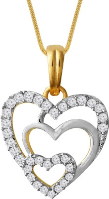 SPARGZ Two Tone Plated CZ Diamond Triple Heart Pendant With Chain Gold-plated Cubic Zirconia Brass Pendant