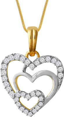 SPARGZ Two Tone Plated CZ Diamond Triple Heart Pendant With Chain Gold-plated Cubic Zirconia Brass Pendant