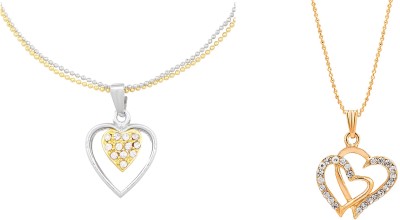 Shining Jewel Valentine Heart Combo Gift Crystal Brass Pendant Set