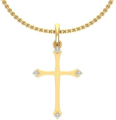 Jewels5 Gentiana Cross 18kt Diamond Yellow Gold Pendant(Rhodium Plated)