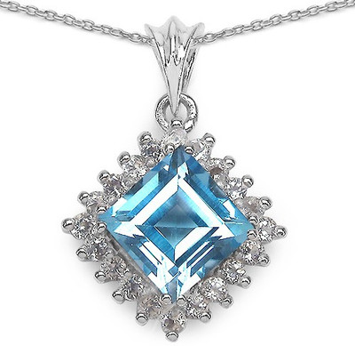 

Johareez 3.25CTW Genuine Blue Topaz & White Topaz .925 Sterling Silver Pendant Rhodium Topaz Sterling Silver Pendant