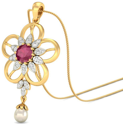 Aucent by PC Jeweller The Hadley 18kt Diamond, Ruby Yellow Gold Pendant(Yellow Gold Plated)