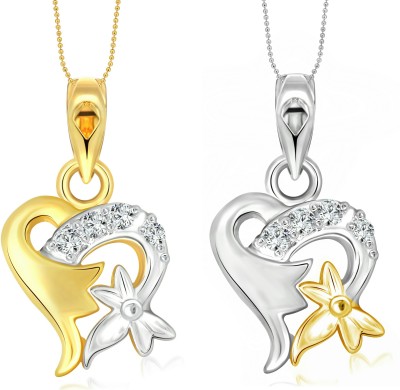 VIGHNAHARTA Sweet Flory Heart Selfie Gold-plated Cubic Zirconia Alloy Pendant Set