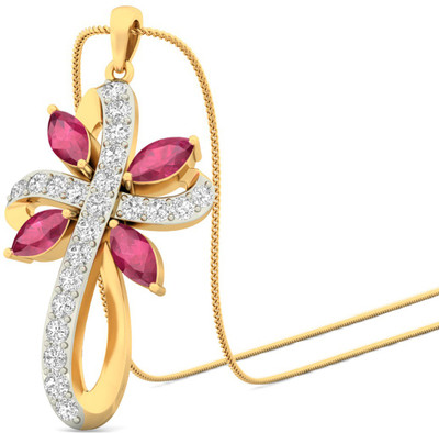 Aucent by PC Jeweller The Marquise Cross 18kt Diamond, Ruby Yellow Gold Pendant(Yellow Gold Plated) Aucent by PC Jeweller The Marquise Cross 18kt Diamond, Ruby Yellow Gold Pendant(Yellow Gold Plated)