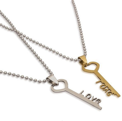 

Luxor Pair Of Couple Gold-plated, Silver Alloy Pendant Set