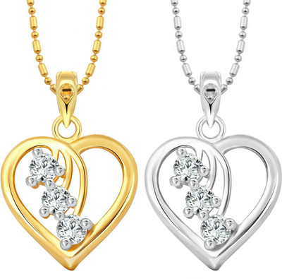 VIGHNAHARTA Cherry Heart Selfie Rhodium, Gold-plated Cubic Zirconia Alloy Pendant Set