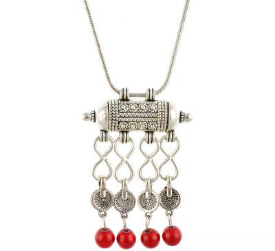 Aaishwarya Antique Silver Tibetan Red Alloy Pendant