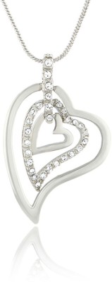 mahi Three White Hearts Rhodium Brass, Alloy Pendant