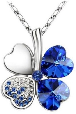 

Girlz! Clover Flower With Dark Blue Petals With Imported Austrian Crystals Alloy Pendant