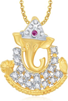 MEENAZ Ganpati Ganesha God With Chain Brass Crystal, Cubic Zirconia Alloy Pendant