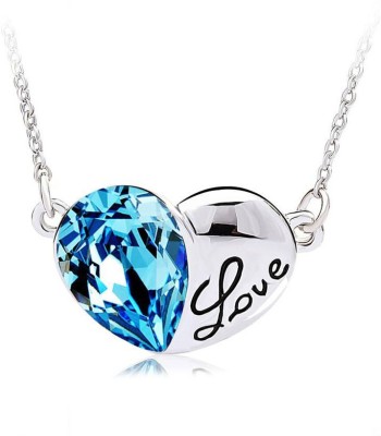 Shining Diva Blue Heart Love Gold-plated Crystal Pendant