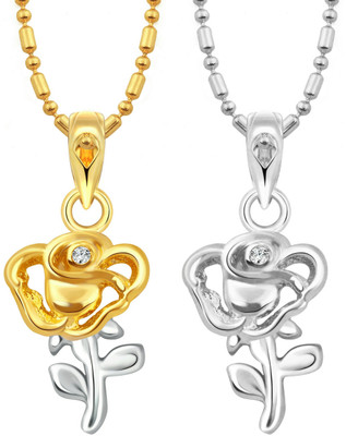 VIGHNAHARTA Little Rose Selfie Gold-plated Cubic Zirconia Alloy Pendant Set