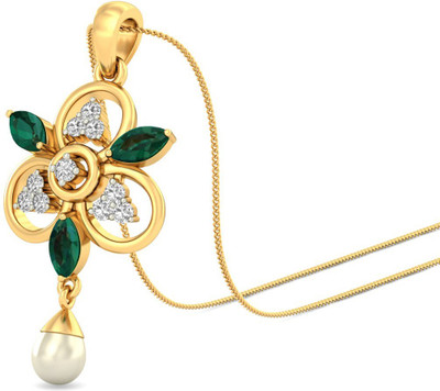 Aucent by PC Jeweller The Inina 18kt Diamond, Emerald Yellow Gold Pendant(Yellow Gold Plated) Aucent by PC Jeweller The Inina 18kt Diamond, Emerald Yellow Gold Pendant(Yellow Gold Plated)
