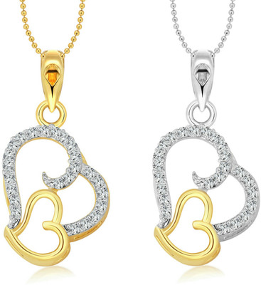 VIGHNAHARTA Couple Heart Selfie Gold-plated Cubic Zirconia Alloy Pendant Set