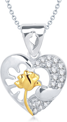 88% OFF on VK Jewels Rose in Heart Shape Rhodium Plated for Women & Girls Cubic Zirconia Alloy Pendant