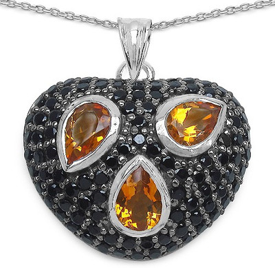 

Johareez 2.94CTW Genuine Citrine & Black Spinel .925 Sterling Silver Heart Shape Pendant Rhodium Citrine Sterling Silver Pendant