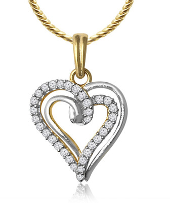 SPARGZ Two Tone Plated CZ Diamond Double-Heart Pendant With Chain Gold-plated Cubic Zirconia Brass Pendant