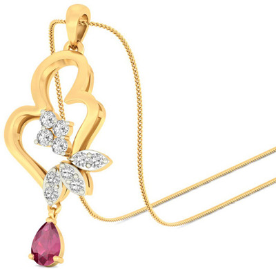 7% OFF on Aucent by PC Jeweller The Palash 18kt Diamond, Ruby Yellow Gold Pendant(Yellow Gold Plated)