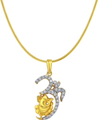 mahi Om Ganesh Gold-plated Cubic Zirconia Brass, Alloy Pendant