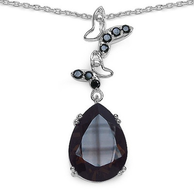 

Johareez 7.54CTW Genuine Smoky Topaz & Black Spinel .925 Sterling Silver Pendant Rhodium Topaz Sterling Silver Pendant