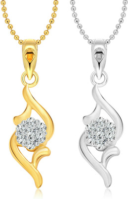 VIGHNAHARTA Floral Selfie Gold-plated Cubic Zirconia Alloy Pendant Set