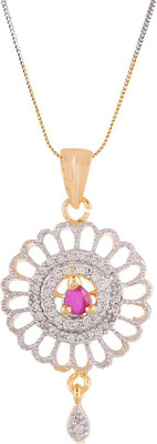 

Zeneme American Diamond Gold Plated Pendant Set with Chain for Women Gold-plated Cubic Zirconia Alloy Pendant