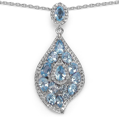 

Johareez 6.24CTW Genuine Blue Topaz & White Diamond .925 Sterling Silver Pendant Rhodium Topaz Sterling Silver Pendant