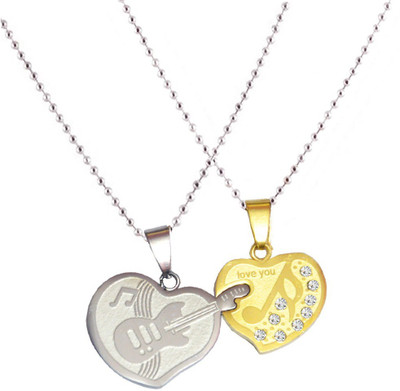 

Men Style Couple his and her Violin Heart (Music Note) Couple Love you Heart Necklance For Gift Stainless Steel Pendant Set