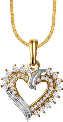 SPARGZ Concave Moveable Hearts Two Tone Plated CZ Diamond Pendant With Chain Gold-plated Cubic Zirconia Brass Pendant