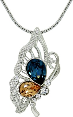 mahi Colorful Pear Butterfly Rhodium Swarovski Crystal Alloy Pendant