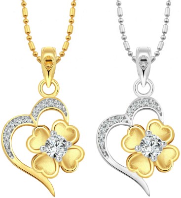 VIGHNAHARTA Awesome Flora Heart Selfie Gold-plated Cubic Zirconia Alloy Pendant Set