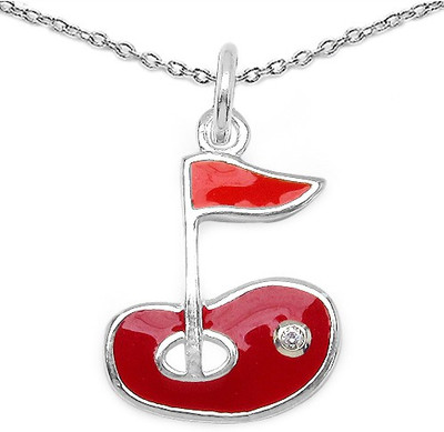 

Johareez 1.20 Grams White Synthetic Stone Rhodium Plated .925 Sterling Silver Red Enamel Pendant Rhodium Sterling Silver Pendant