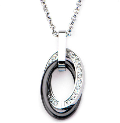 

Inox Jewelry Double Oval Cubic Zirconia Stainless Steel Pendant