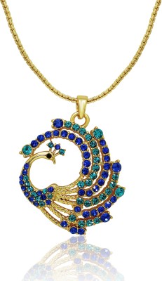 OVIYA Blue Green Round Peacock Gold-plated Crystal Alloy, Brass Pendant