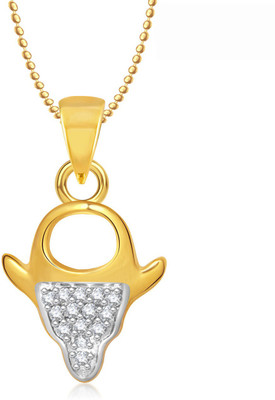 Meenaz Taurus Gold & White Cubic Zirconia Alloy Pendant