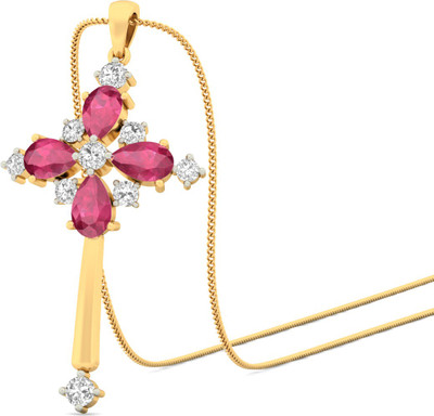 Aucent by PC Jeweller The Divine Ruby Cross 18kt Diamond, Ruby Yellow Gold Pendant(Yellow Gold Plated) Aucent by PC Jeweller The Divine Ruby Cross 18kt Diamond, Ruby Yellow Gold Pendant(Yellow Gold Plated)