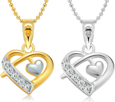 VIGHNAHARTA That's it Heart Selfie Rhodium, Gold-plated Cubic Zirconia Alloy Pendant Set