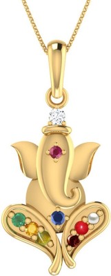 PeenZone 92.5 Ganpati Gold-plated Coral, Ruby, Cat's Eye, Pearl Sterling Silver Pendant