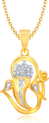 MEENAZ Ganesha Ganpati Yellow Gold God With Chain In American Diamond Cz Gifts Jewellery Set Gold-plated, Brass Cubic Zirconia, Diamond Alloy Pendant